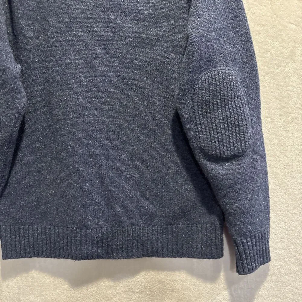 LL Bean Shetland Wool Shawl Collar Sweater Men's Size Large Blue Elbow Patches